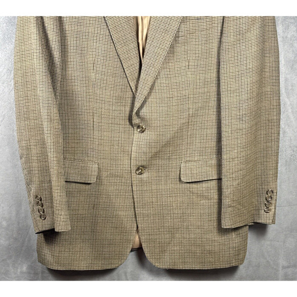 Ralph Lauren Mens Silk Wool Houndstooth Tan Sport Coat Blazer Sz 42L CLASSIC - Picture 3 of 6